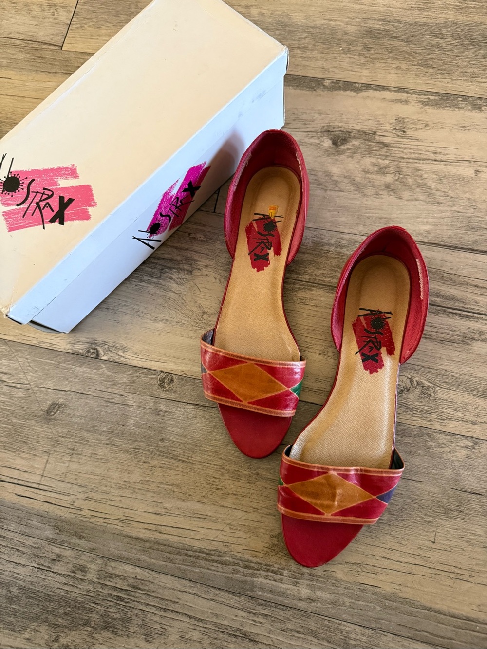 ✨RARE Find✨NIB Vintage 80s Abstrax Geometric Patchwork Leather D'Orsay Sandals